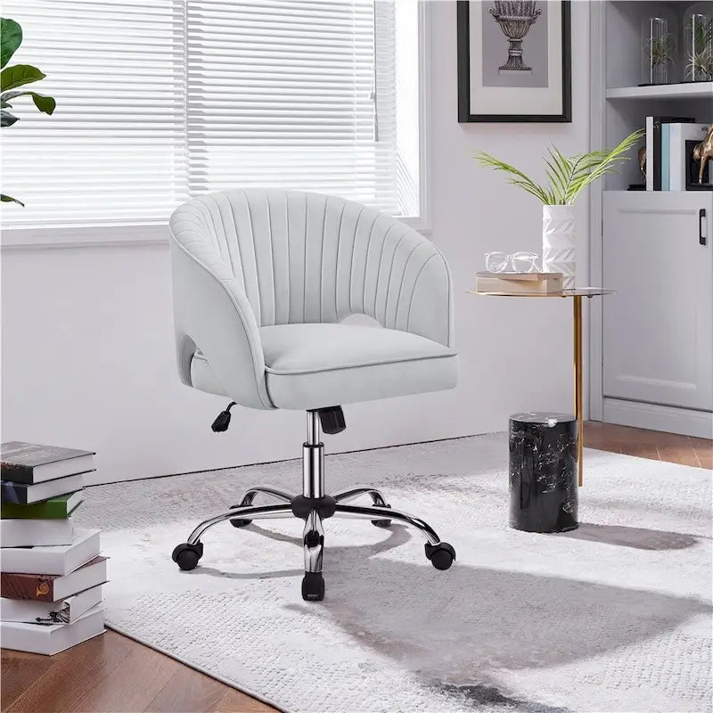 Velvet Office Chair with Tufted Barrel Back and Rolling Wheels