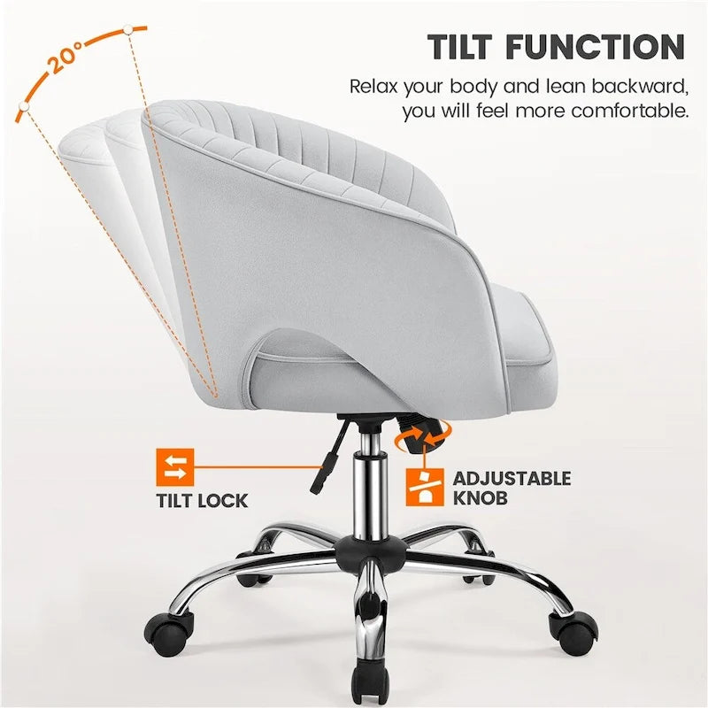 Velvet Office Chair with Tufted Barrel Back and Rolling Wheels