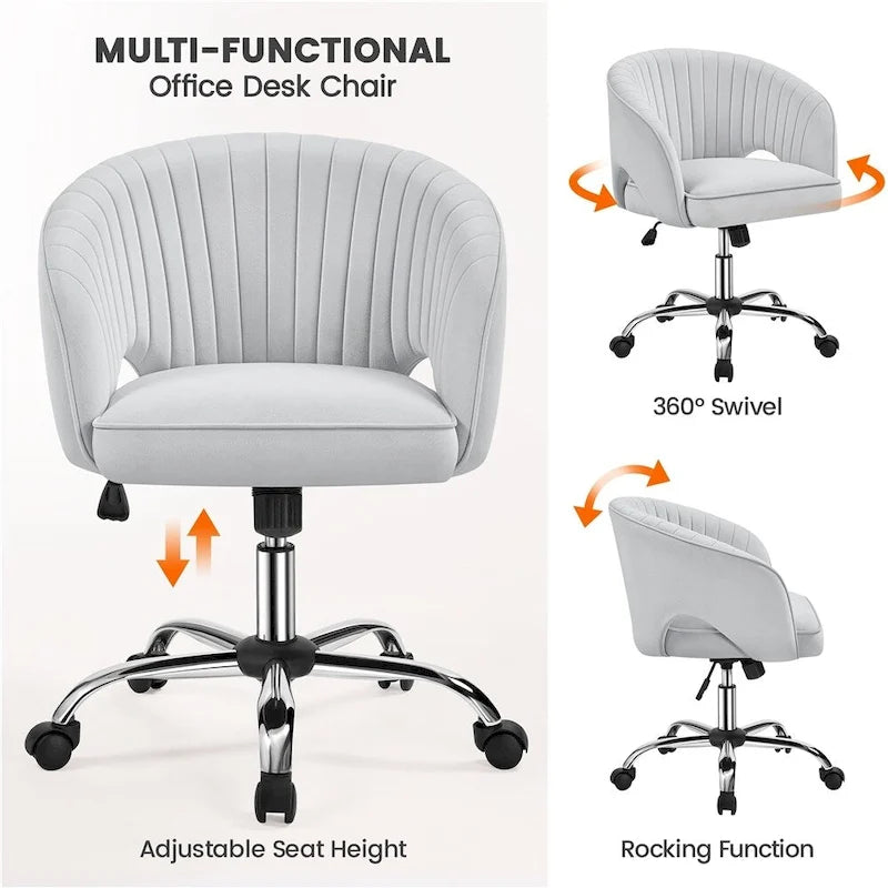 Velvet Office Chair with Tufted Barrel Back and Rolling Wheels