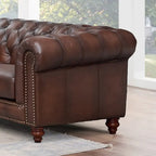 Top Grain Leather Chesterfield Sofa with Tufted Design