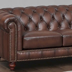 Top Grain Leather Chesterfield Sofa with Tufted Design