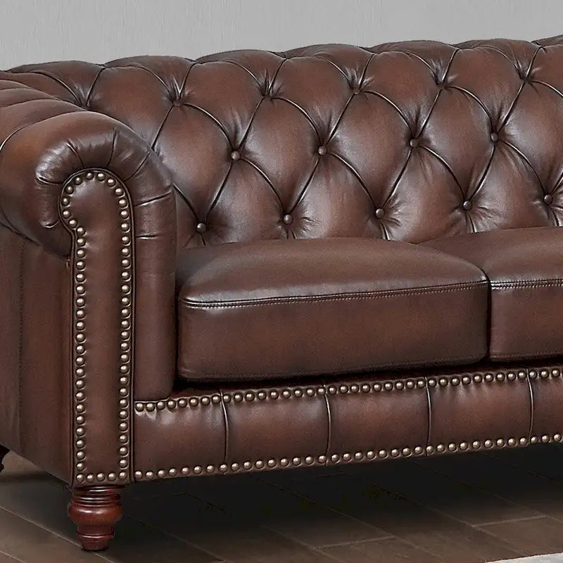 Top Grain Leather Chesterfield Sofa with Tufted Design